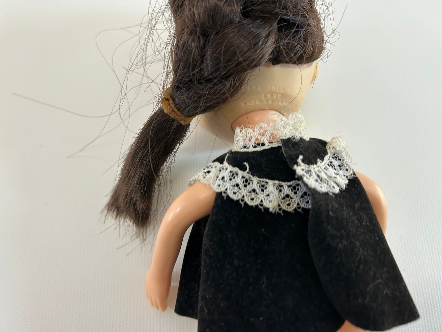 Vintage Doll 1967 Uneeda Doll Co. Inc. Little Sophisticates Kristina Long Brown Hair Black Velevetine Dress Red Shoes 8 1/2" Tall