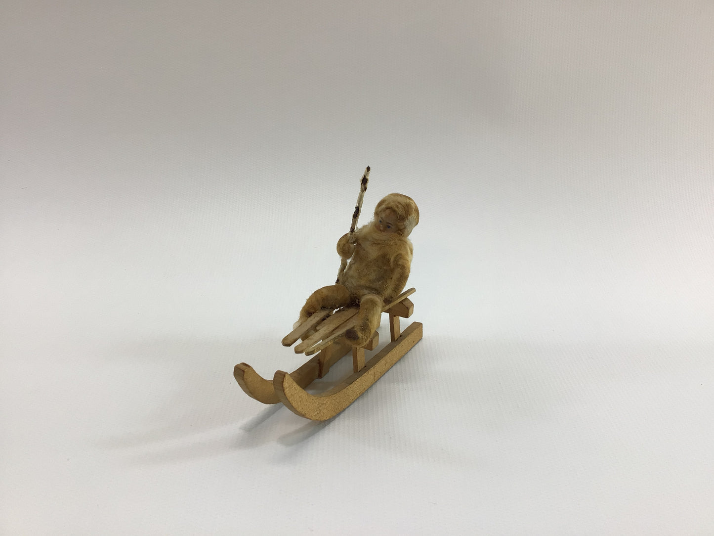 Spun Cotton Girl on Sled Christmas Tree Ornament Antique German Folk Art Collectible Holiday Decor
