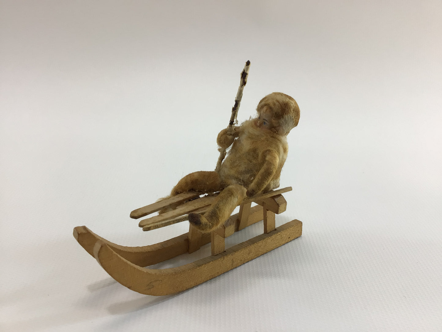 Spun Cotton Girl on Sled Christmas Tree Ornament Antique German Folk Art Collectible Holiday Decor