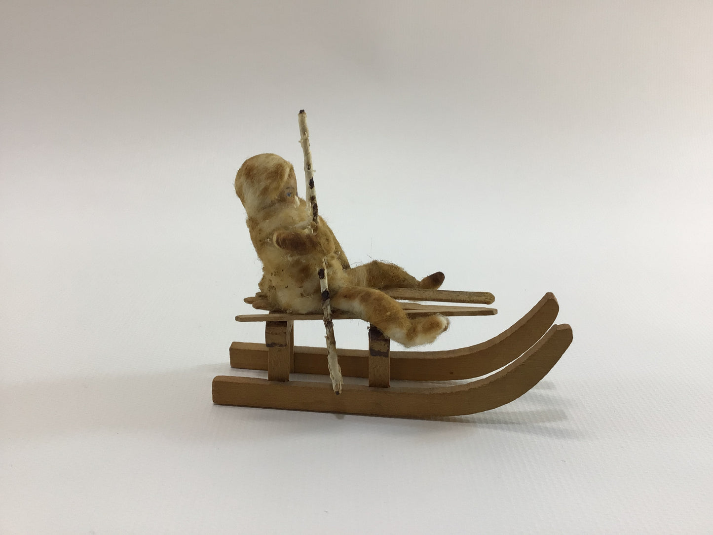 Spun Cotton Girl on Sled Christmas Tree Ornament Antique German Folk Art Collectible Holiday Decor