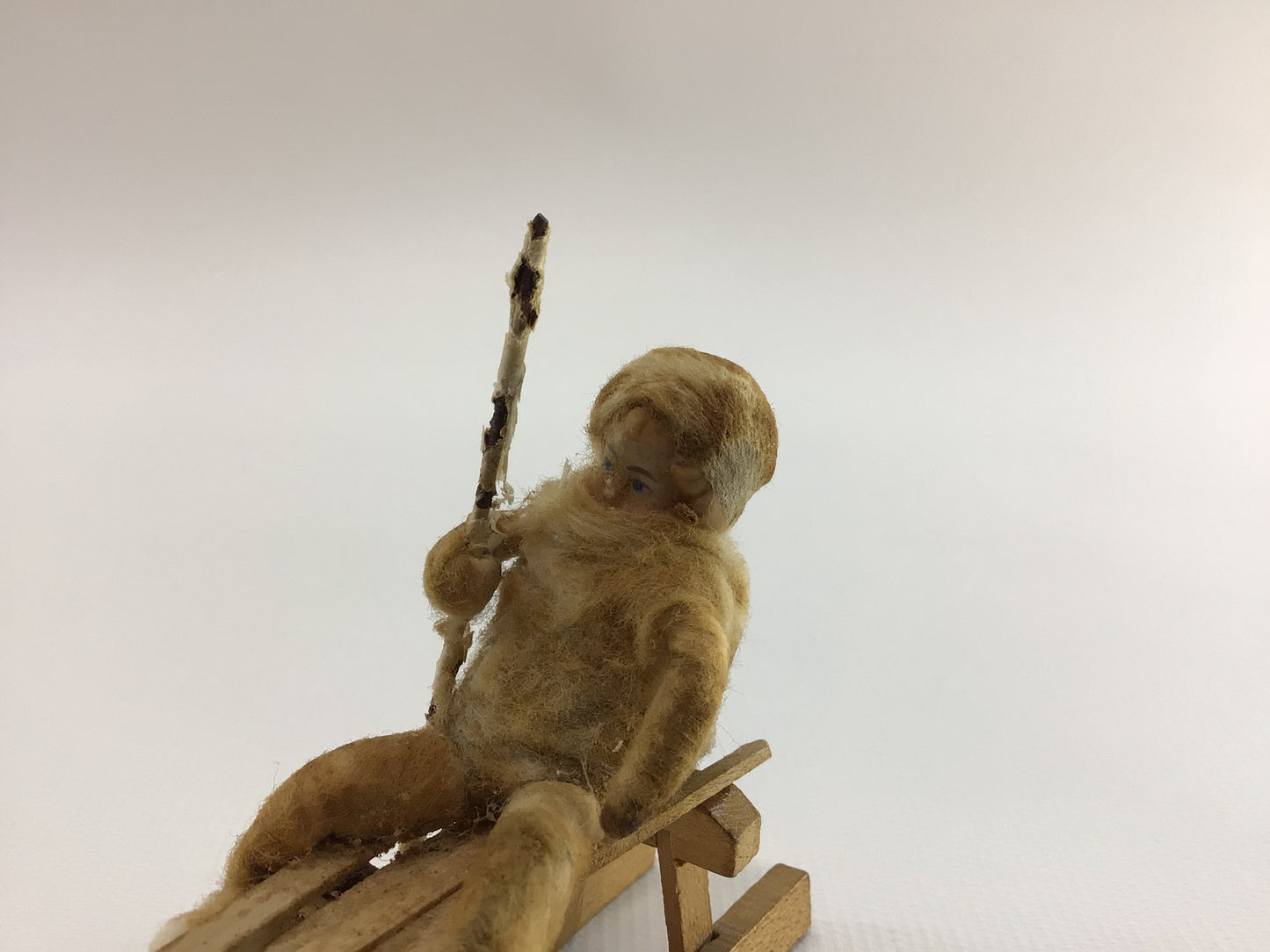 Spun Cotton Girl on Sled Christmas Tree Ornament Antique German Folk Art Collectible Holiday Decor