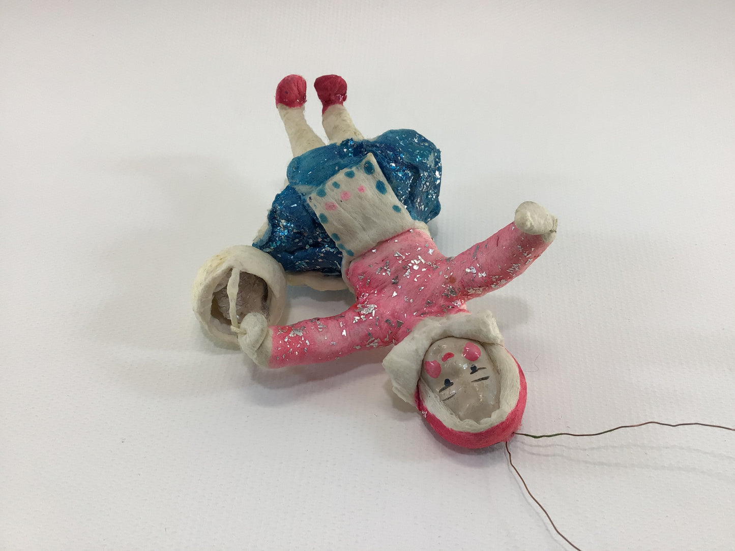 Spun Cotton Clay Face Girl with Basket Christmas Tree Ornament Antique German Folk Art Collectible Holiday Decor