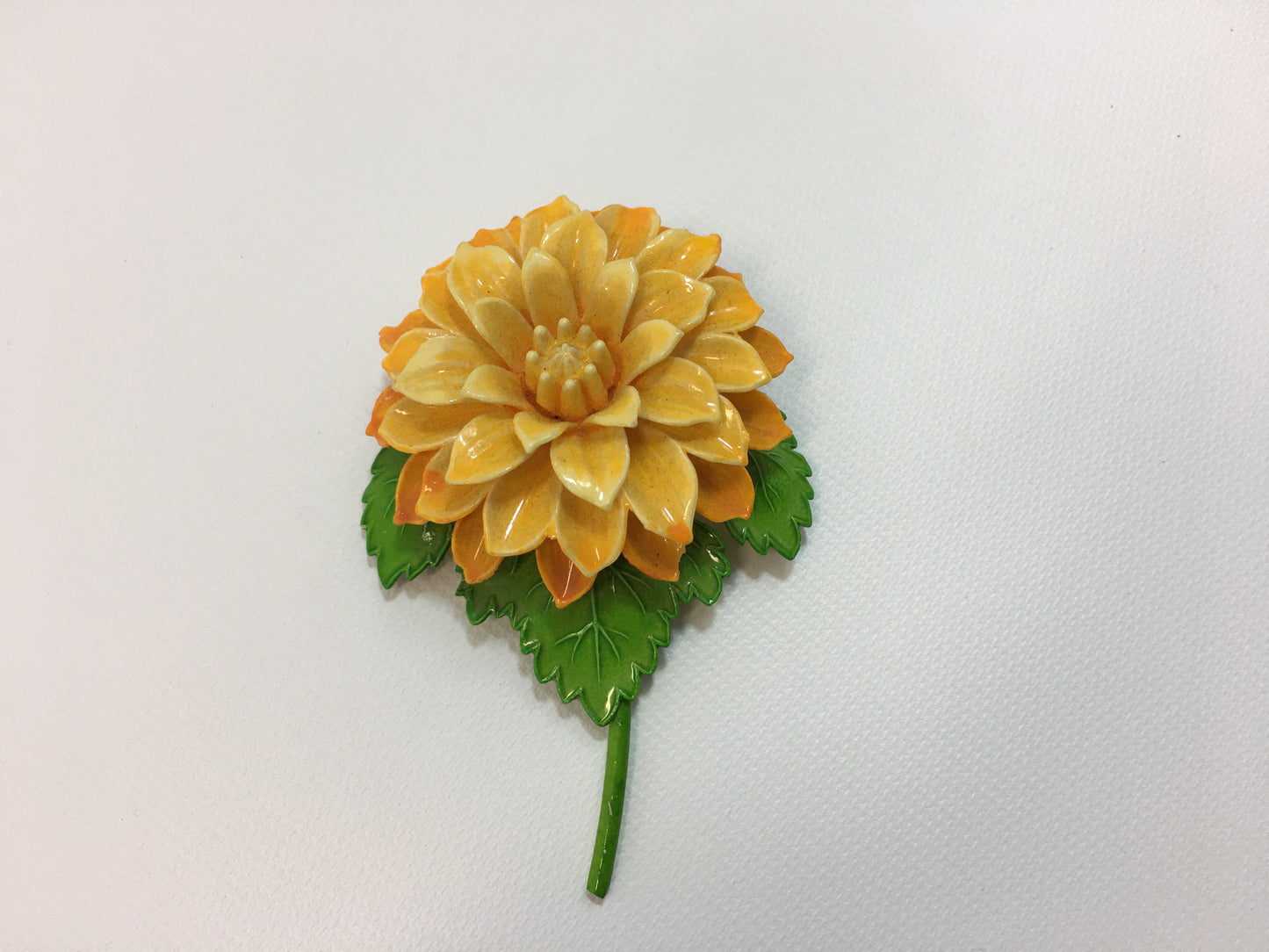 Flower Power Brooch Gold Yellow Green Dahlia Pin