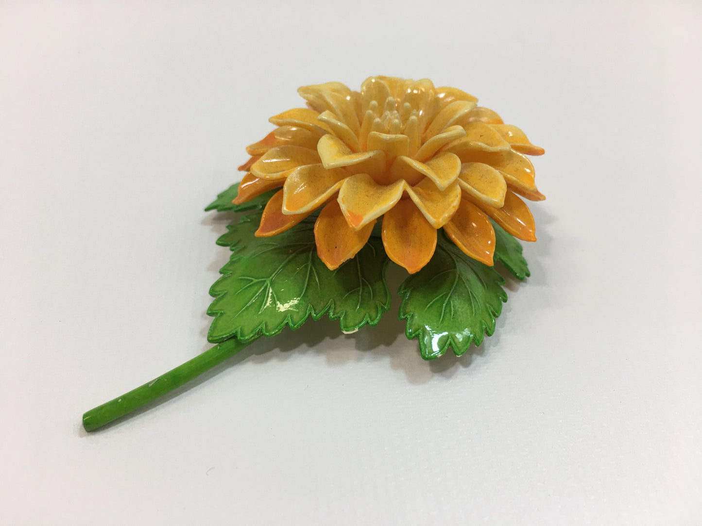 Flower Power Brooch Gold Yellow Green Dahlia Pin