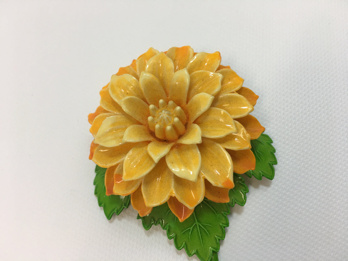 Flower Power Brooch Gold Yellow Green Dahlia Pin