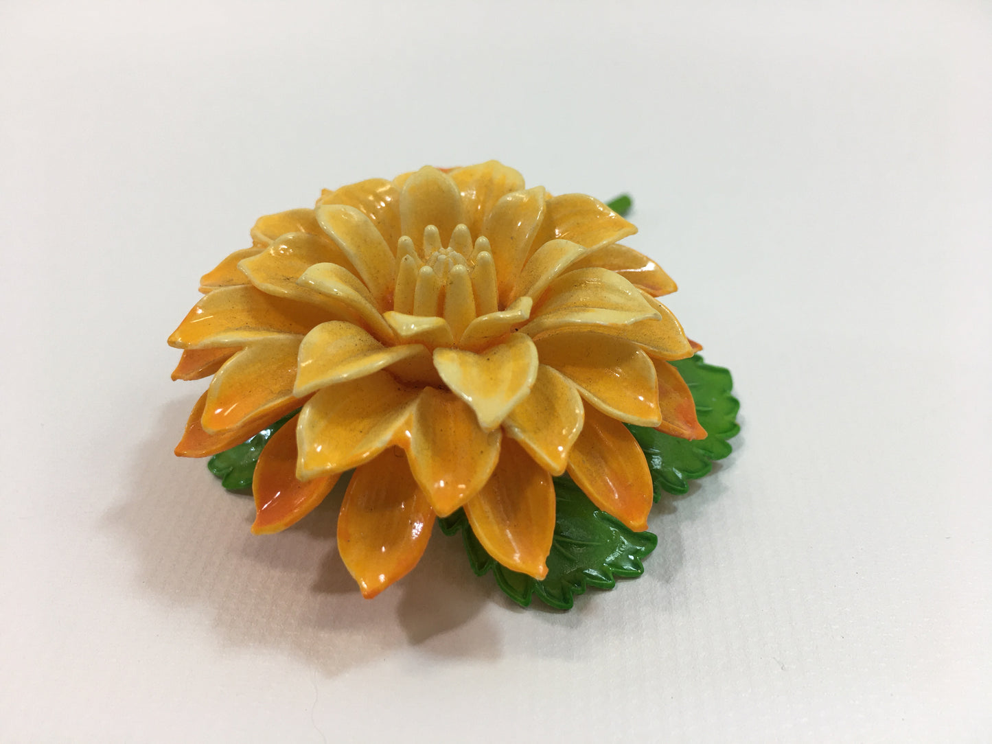Flower Power Brooch Gold Yellow Green Dahlia Pin
