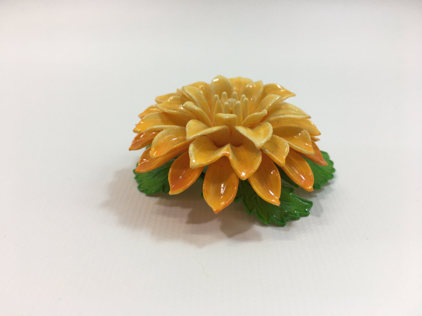 Flower Power Brooch Gold Yellow Green Dahlia Pin