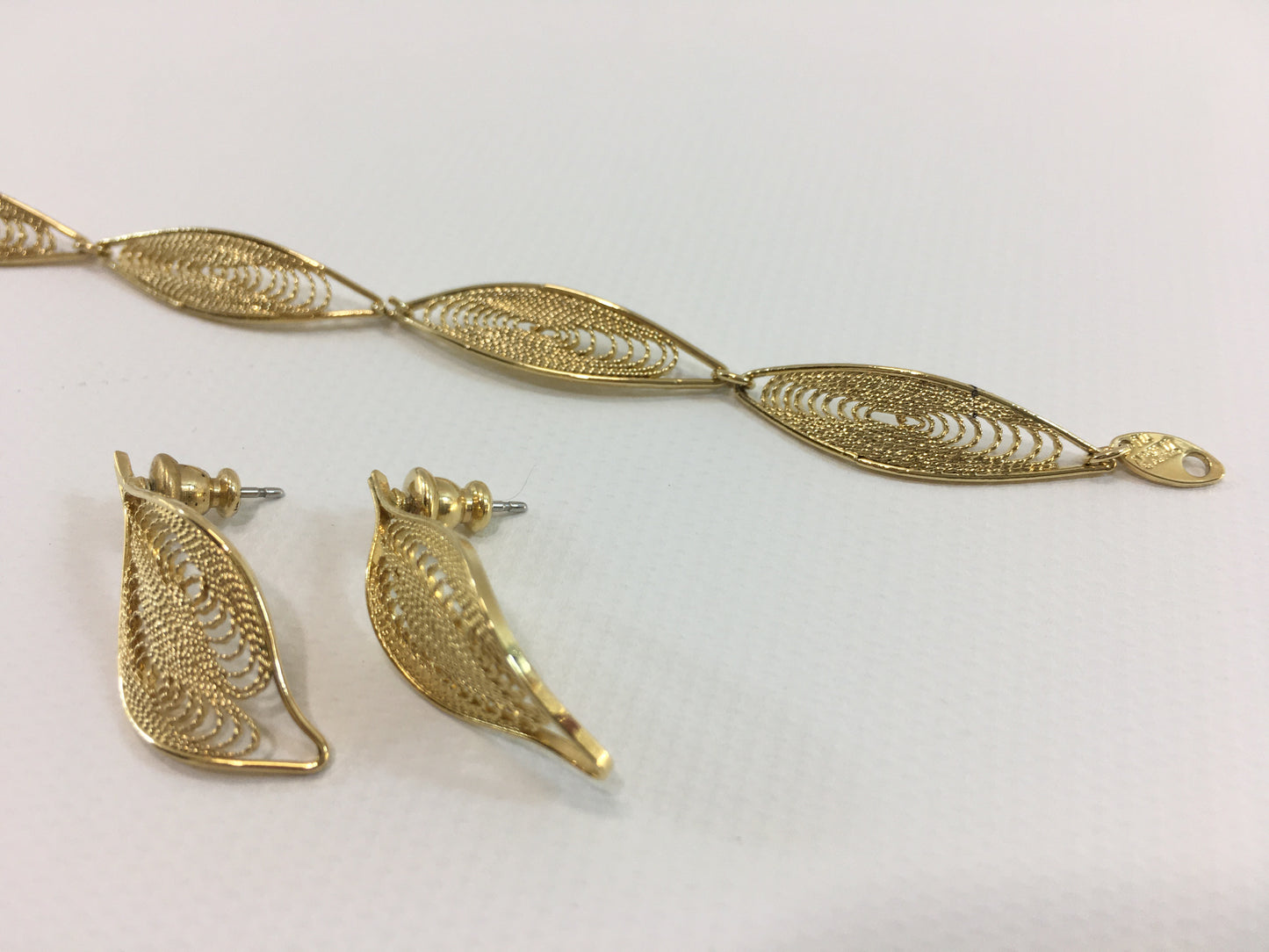 Trifari Gold Tone Bracelet and Dangle Post Earrings Set