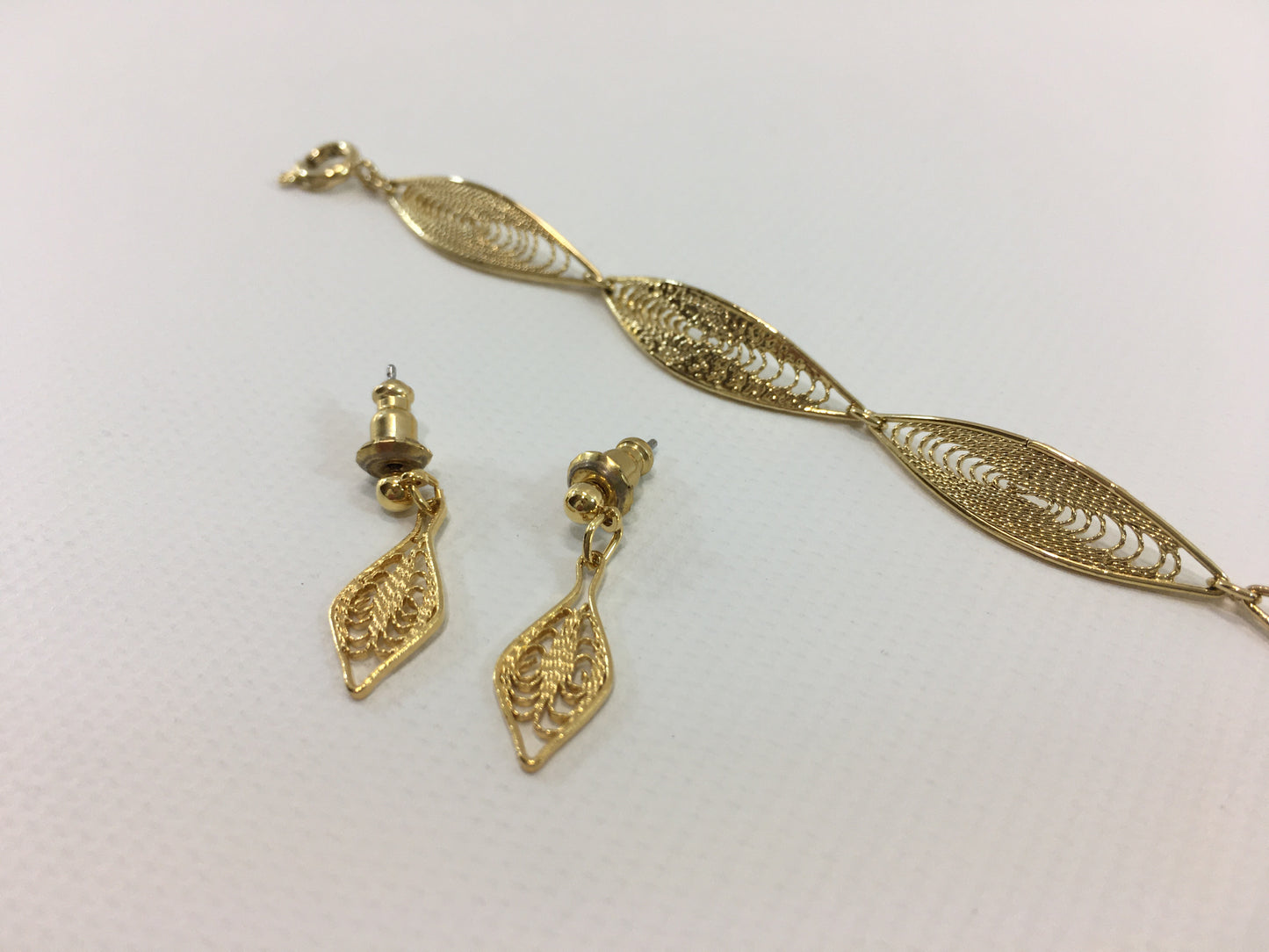 Trifari Gold Tone Bracelet and Dangle Post Earrings Set