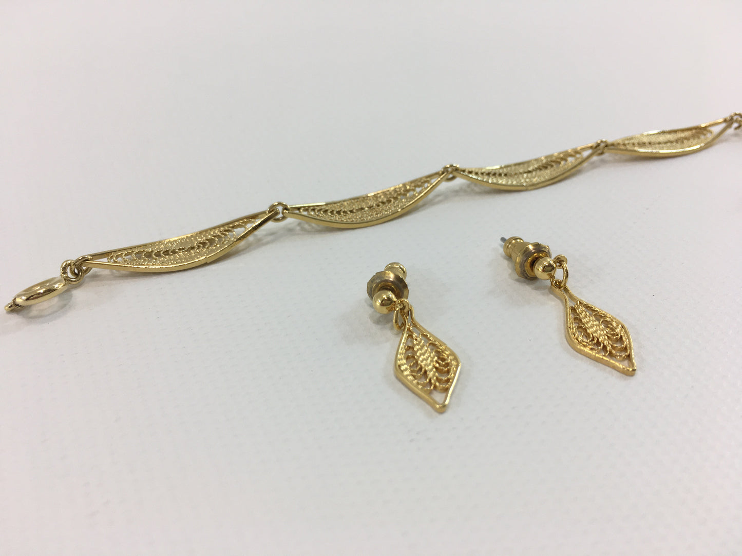 Trifari Gold Tone Bracelet and Dangle Post Earrings Set
