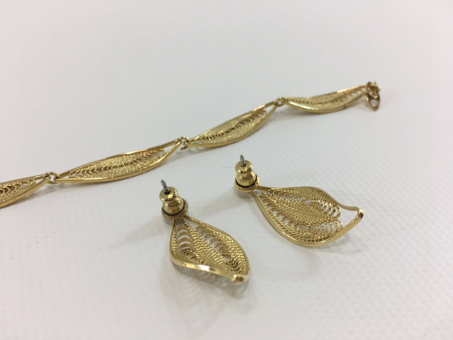 Trifari Gold Tone Bracelet and Dangle Post Earrings Set