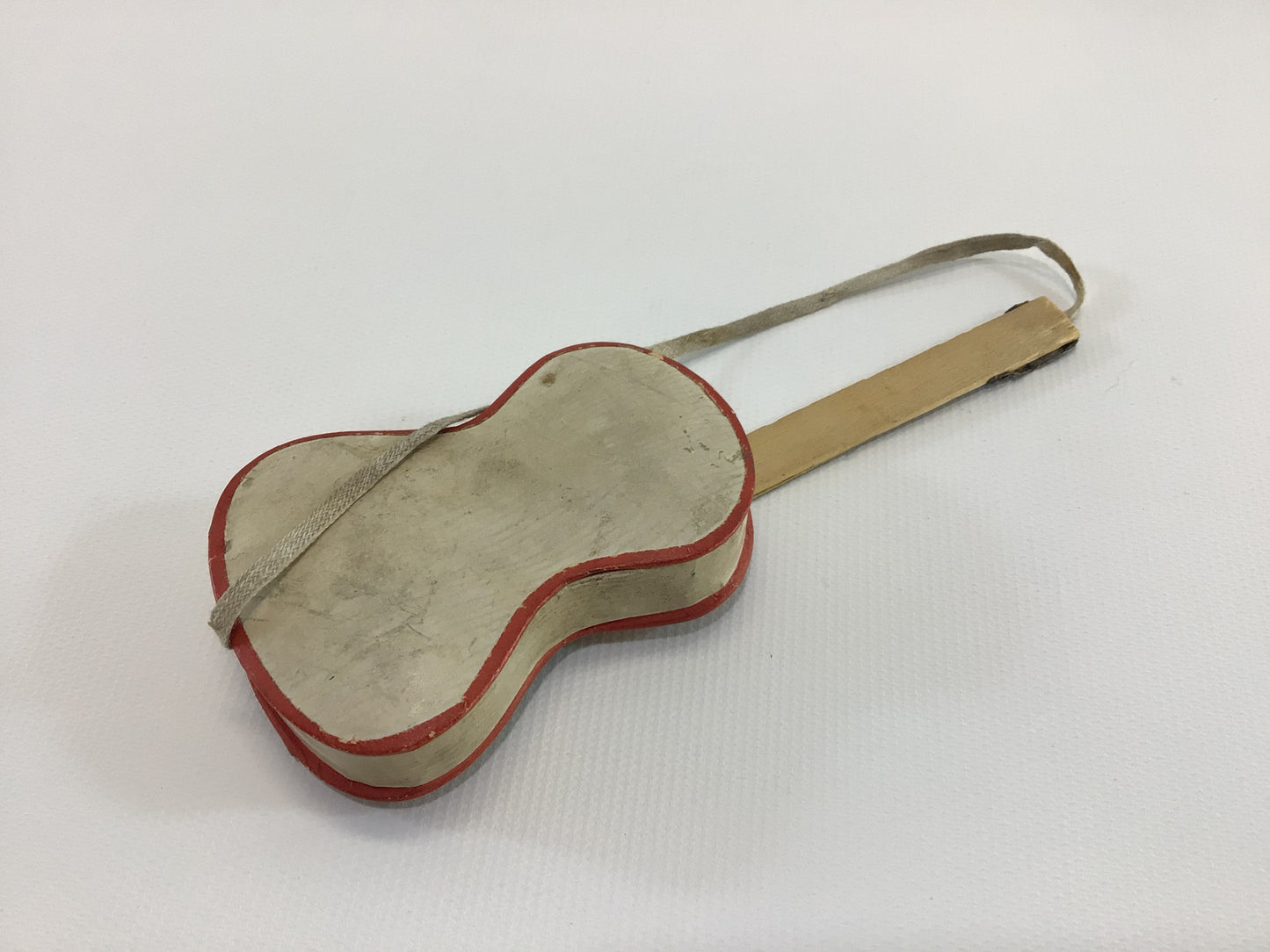 Guitar with Gnome Dresden Christmas Tree Ornament Candy Container Die-cut Embossed German Scrap Antique Holiday Decor