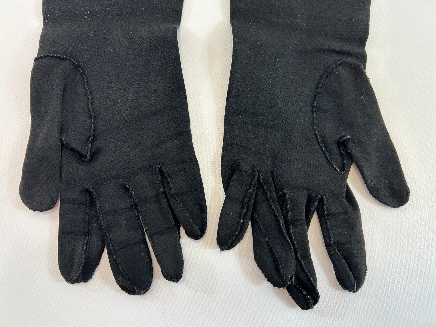 Beaded Black Mid Length Formal Opera Gloves Crescendoe Leather Tailored size 6 1/2
