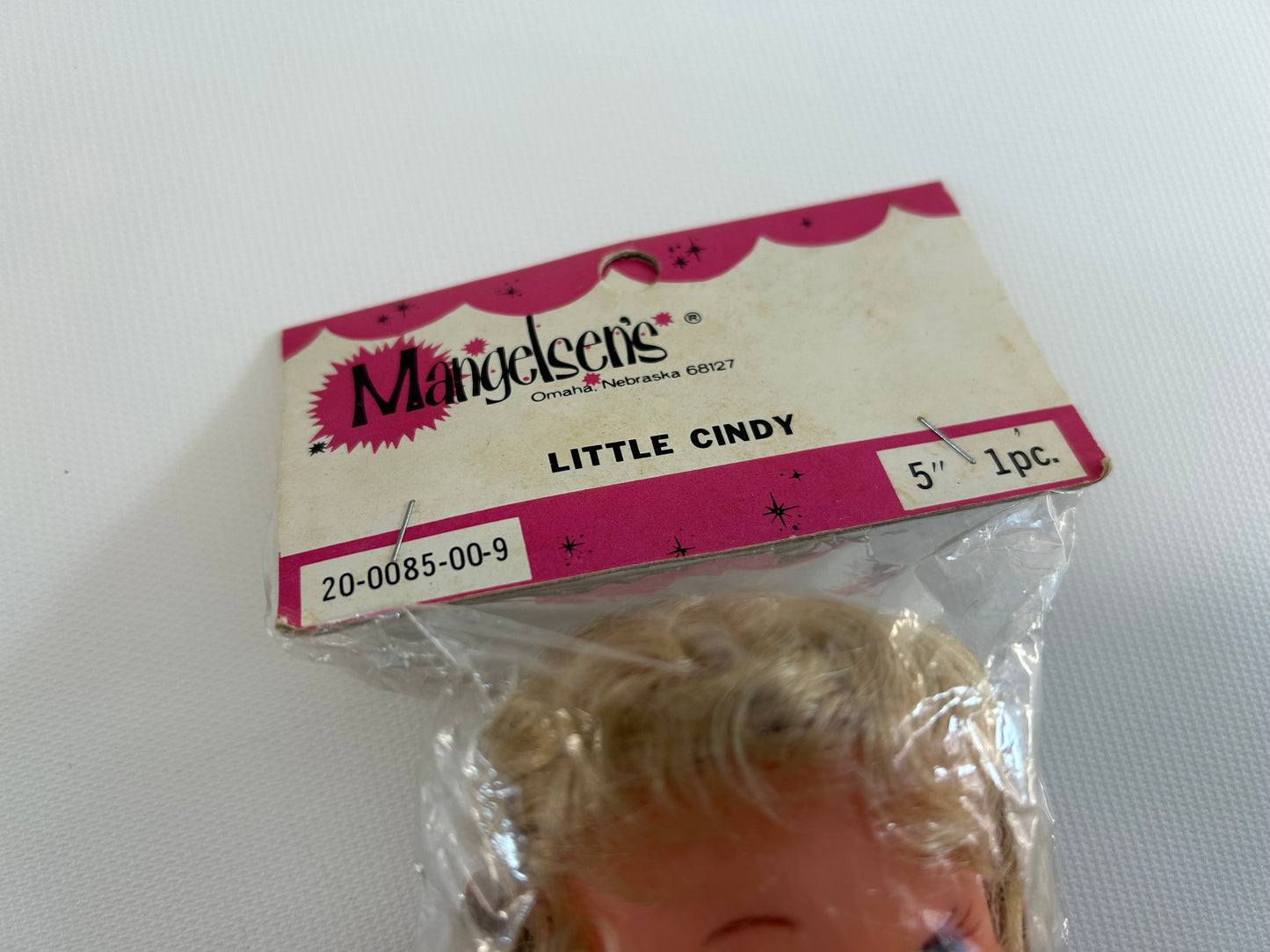 Vintage Dime Store Little Cindy Doll 5" Blonde Hair with Pig Tails Mangelsen's Toddler Doll In Original Package