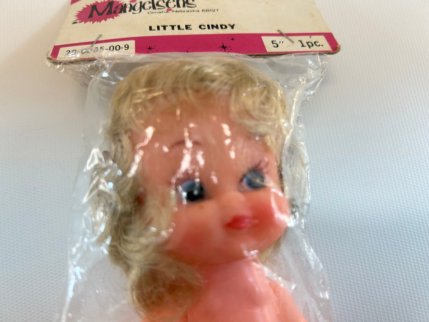 Vintage Dime Store Little Cindy Doll 5" Blonde Hair with Pig Tails Mangelsen's Toddler Doll In Original Package