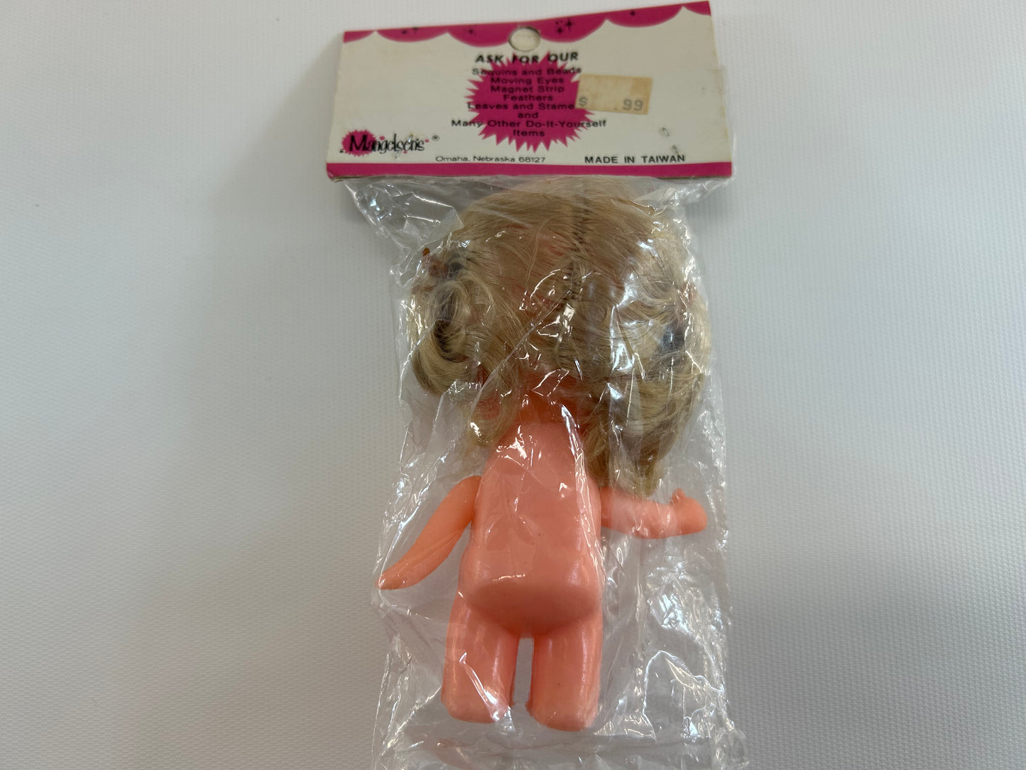 Vintage Dime Store Little Cindy Doll 5" Blonde Hair with Pig Tails Mangelsen's Toddler Doll In Original Package