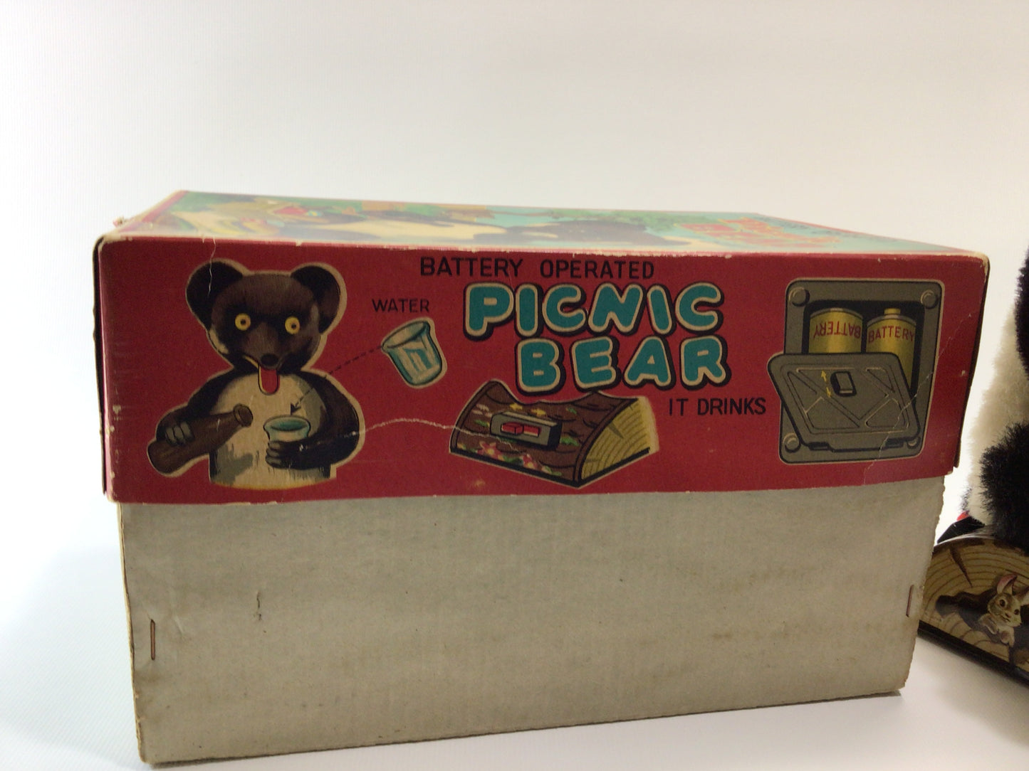 Alps Picnic Bear Tin Lithograph Mohair Vintage Made in Japan Toy - Nonworking