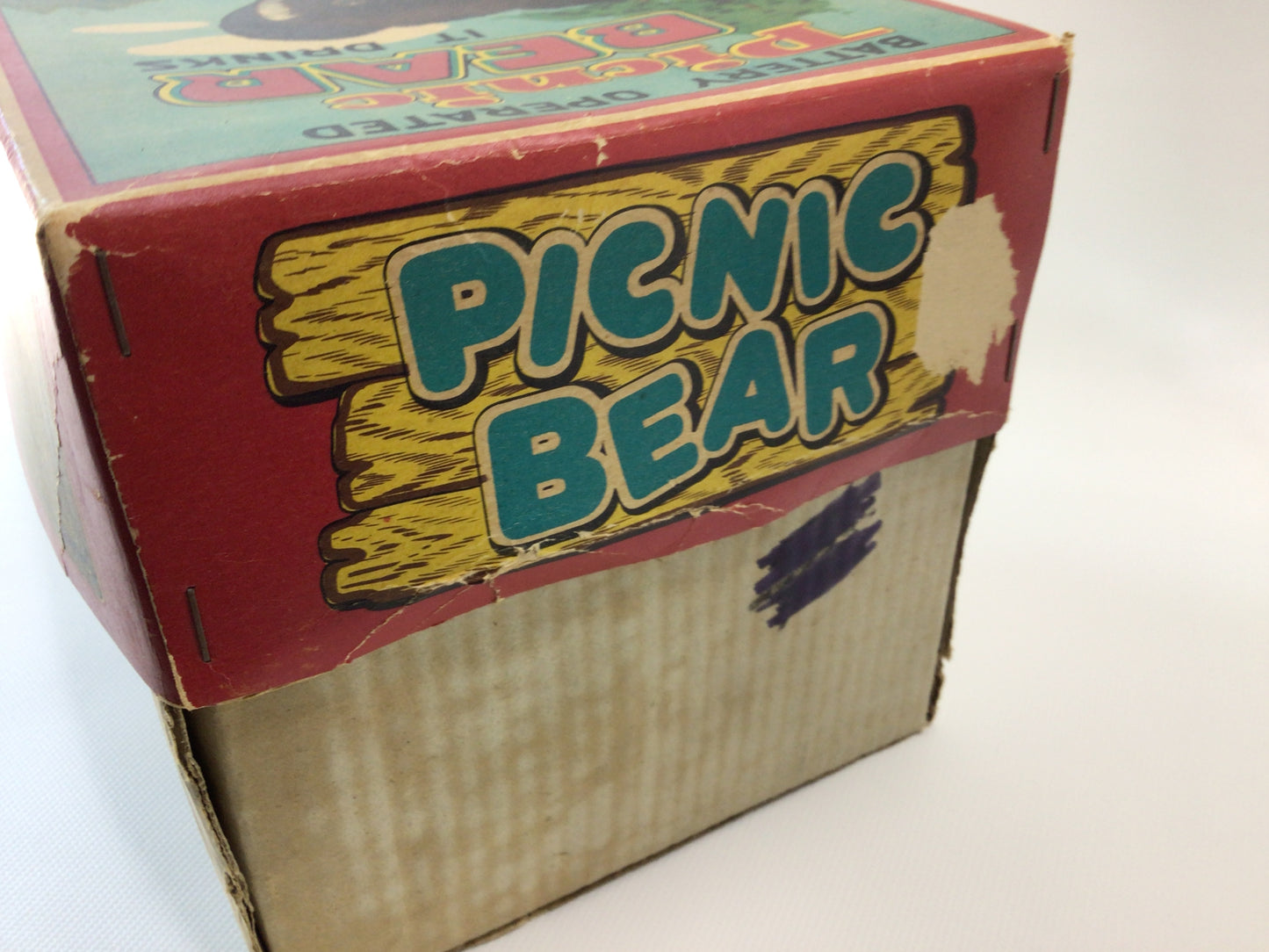 Alps Picnic Bear Tin Lithograph Mohair Vintage Made in Japan Toy - Nonworking