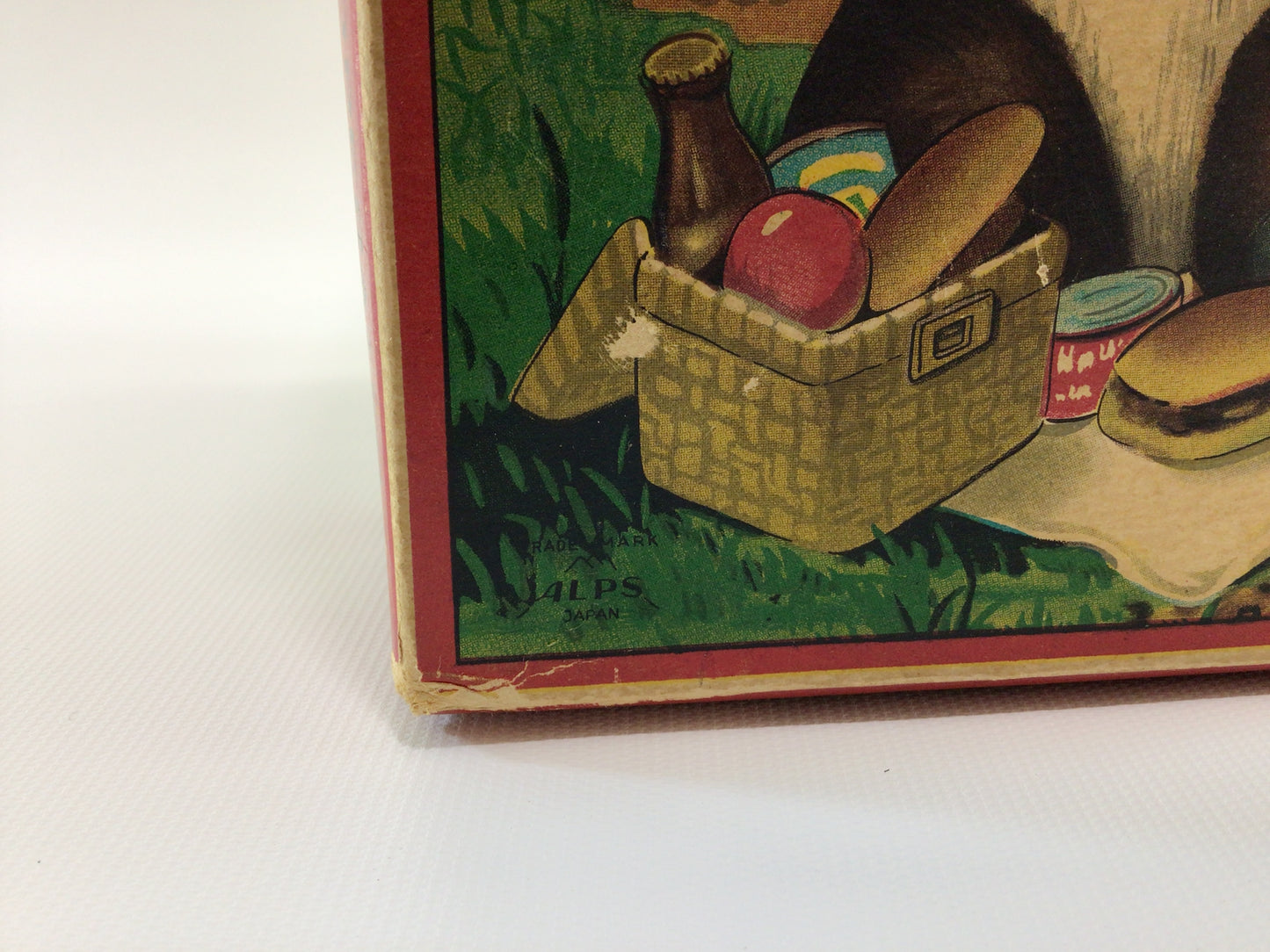 Alps Picnic Bear Tin Lithograph Mohair Vintage Made in Japan Toy - Nonworking