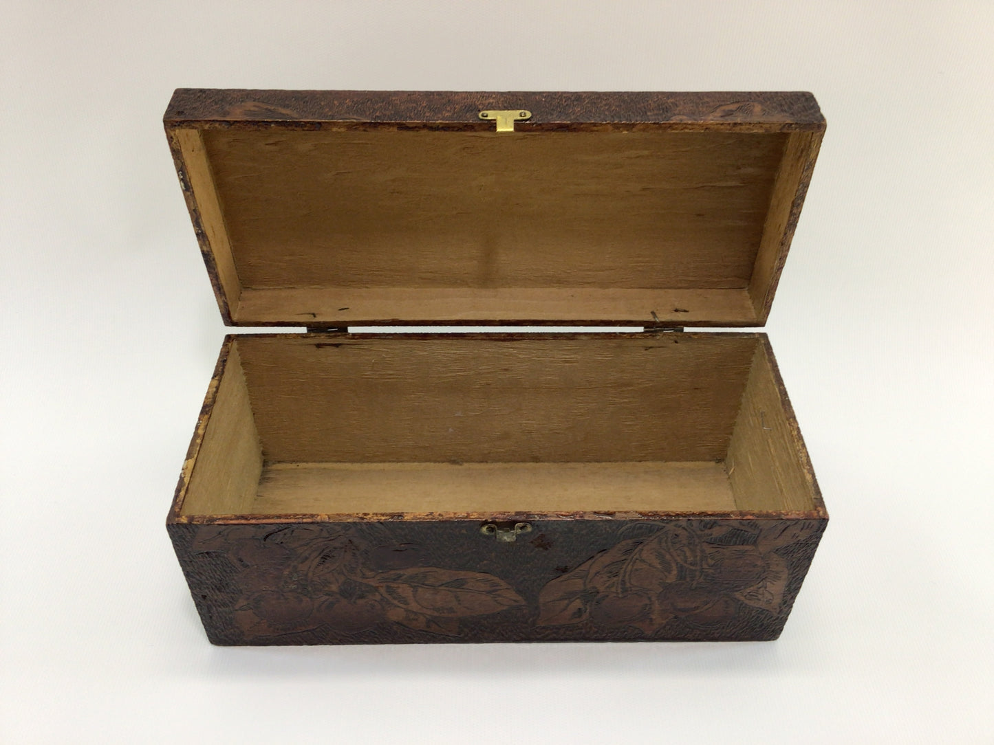 Antique Flemish Art Pyrography Glove Box Cherries Motif Rustic Home Decor Trinket Jewelry Storage Container