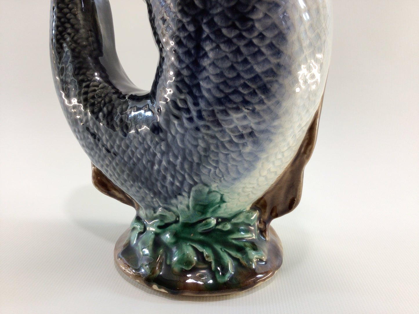 Victorian Era Hand Painted English Majolica 11" Fish Pitcher Antique Dining Decor