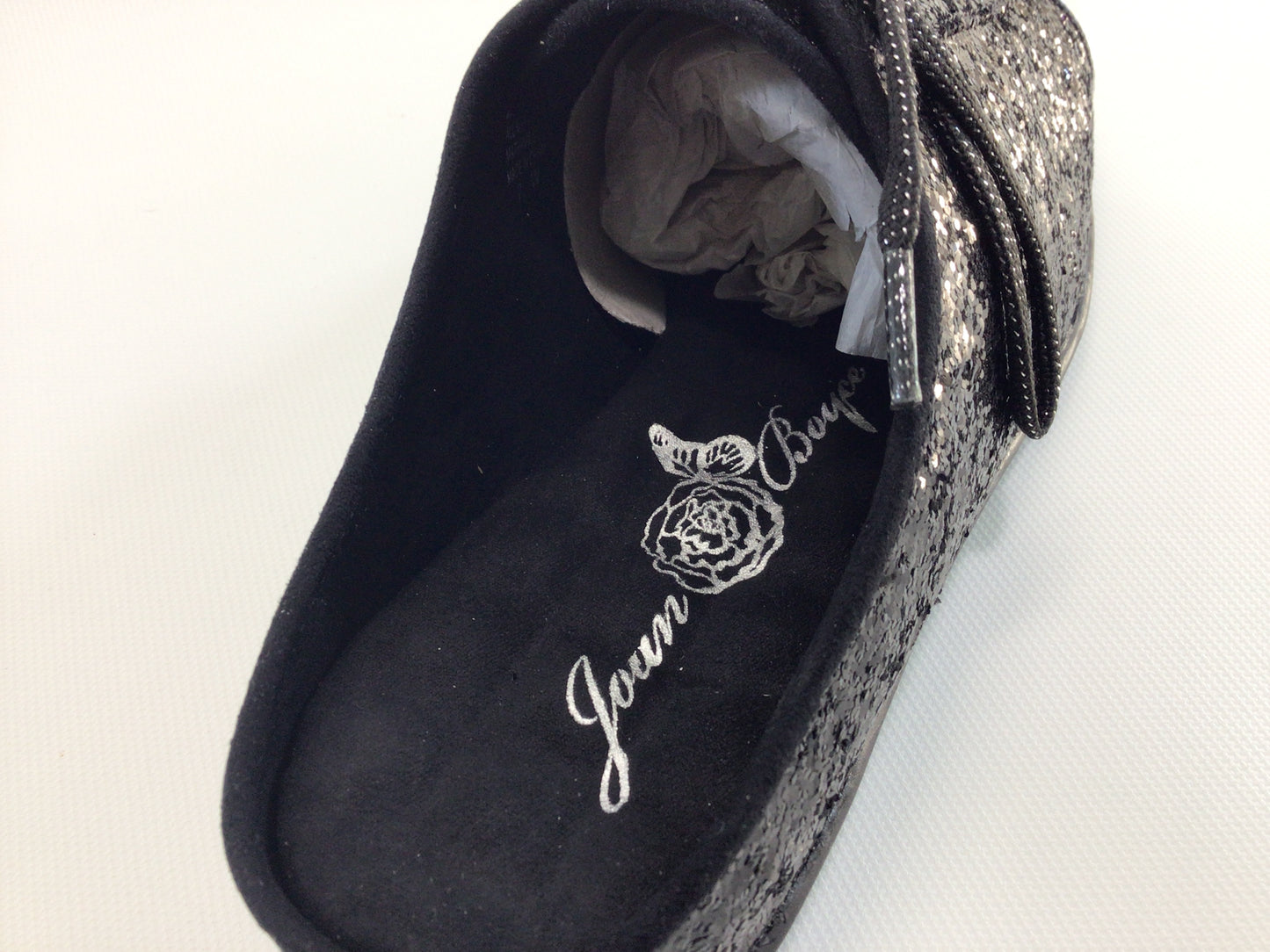 NIB Joan Boyce Denise Black Glitter & Silver Jeweled Flats Shoes Size 7 W