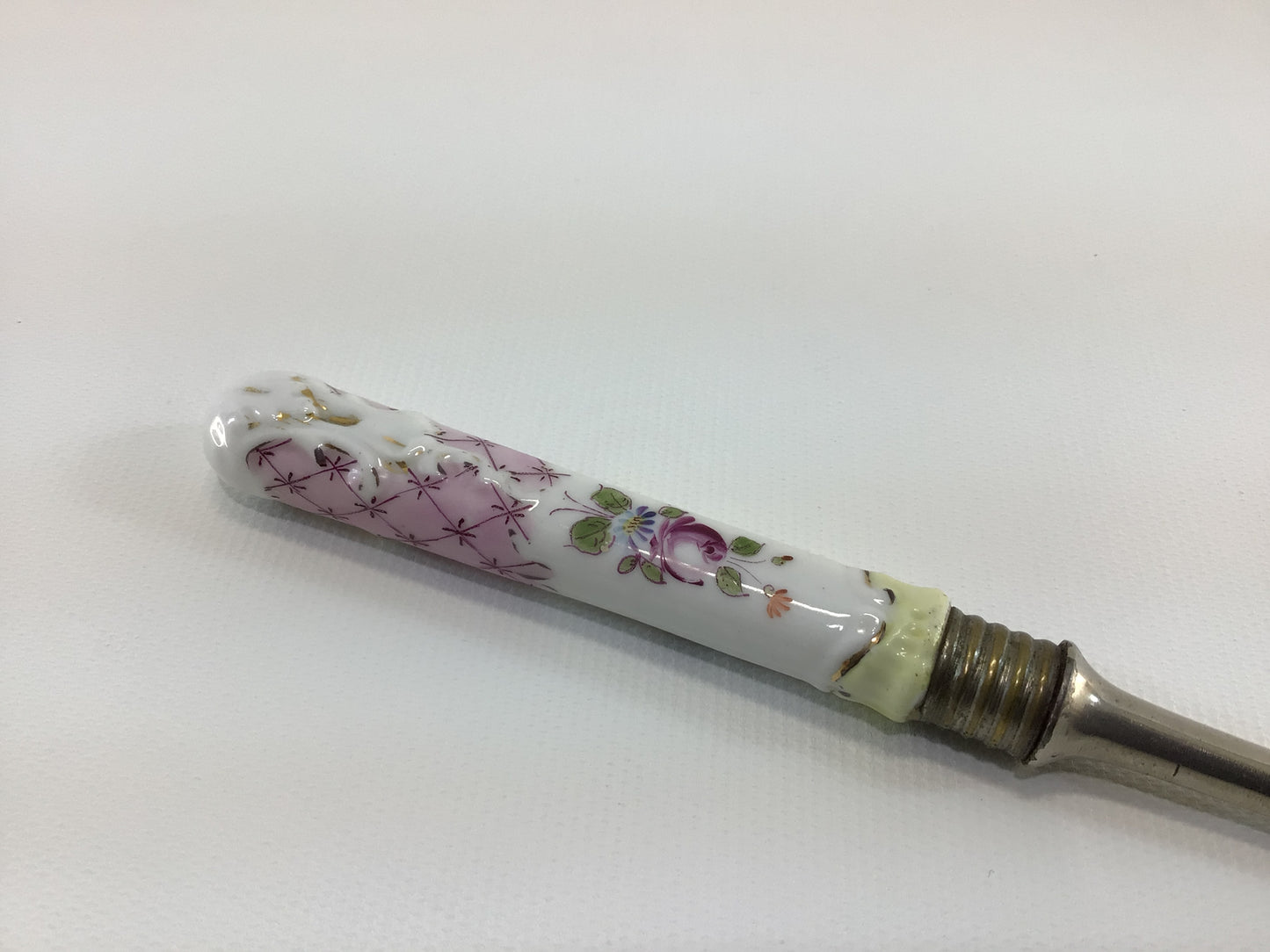Antique 10" Porcelain Handle Button Hook Collectible Victorian Hand Tool for Shoes Gloves Corsets