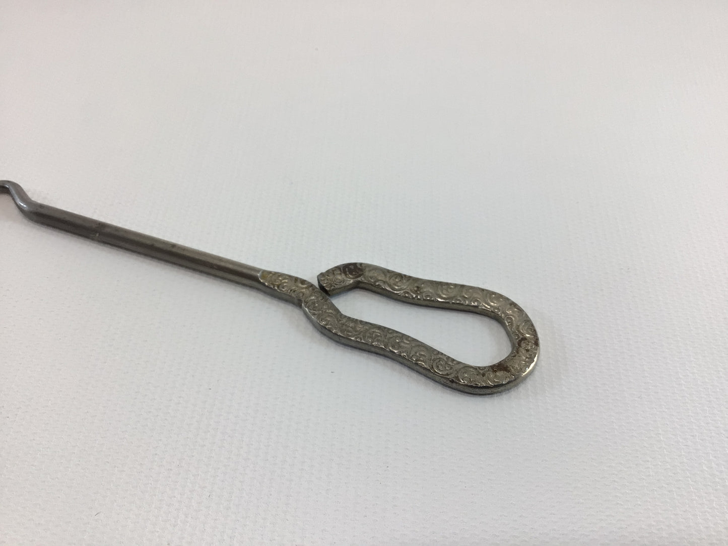 Button Hook Scroll Motif Handle Antique Collectible Edwardian Hand Tool Gadget for Shoes Gloves Corsets