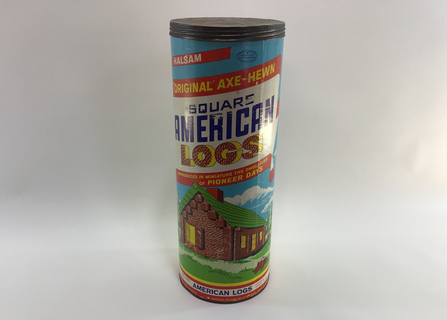 Toy American Logs Empty Canister Vintage Building Toys Storage Container Ephemera