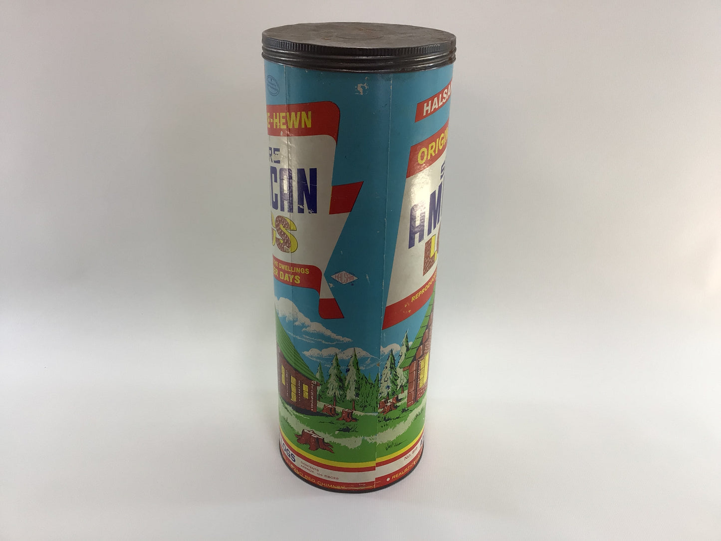 Toy American Logs Empty Canister Vintage Building Toys Storage Container Ephemera