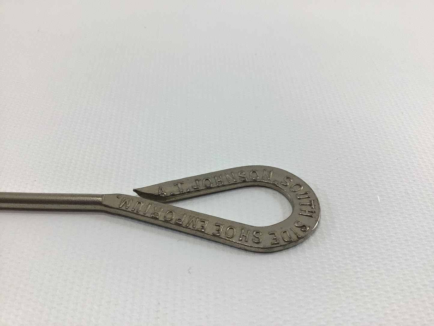 Button Hook Johnson South Side Shoe Emporium Antique Advertising Giveaway Edwardian Hand Tool Gadget for Shoes Gloves Corsets