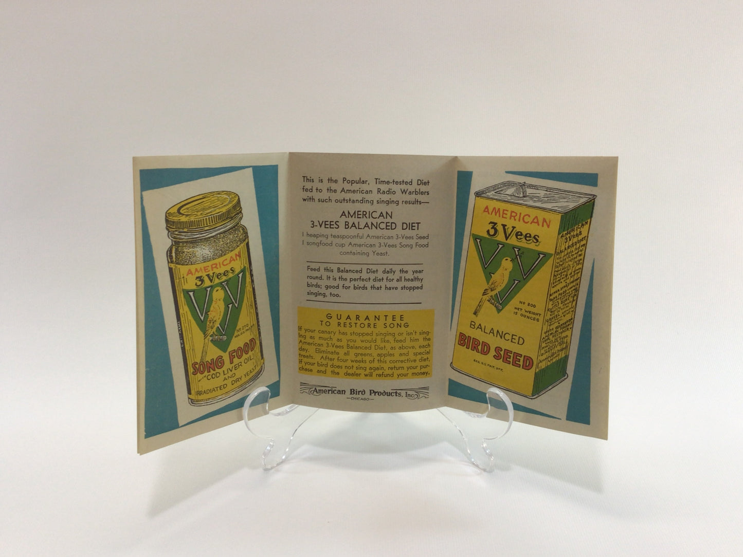 Bird Food Advertising Booklet American 3 Vees Canary Care Vintage Ephemera