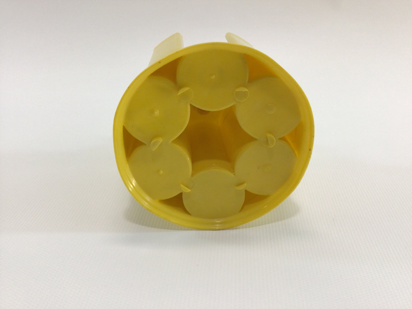 Thread Caddy Yellow Hard Plastic Vintage Sewing Notion Organizer with Coats & Clark Wood Spools