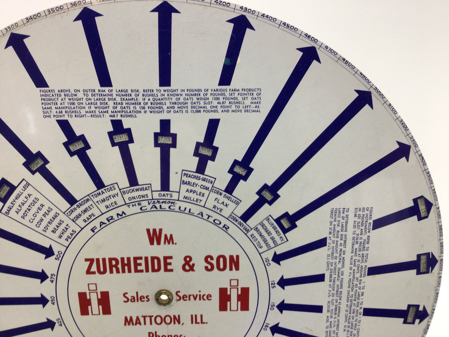 International Harvester Tin Lithograph Vintage Advertising Vernon Farm Calculator Mattoon Illinois