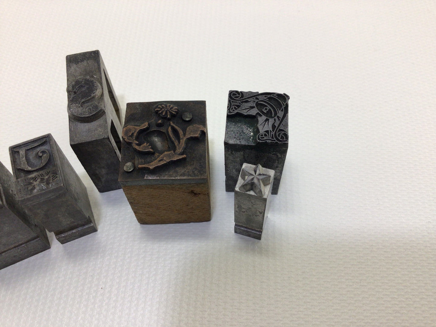 Letterpress Print Type Blocks Early Vintage Letters Holly Bell Star Flower