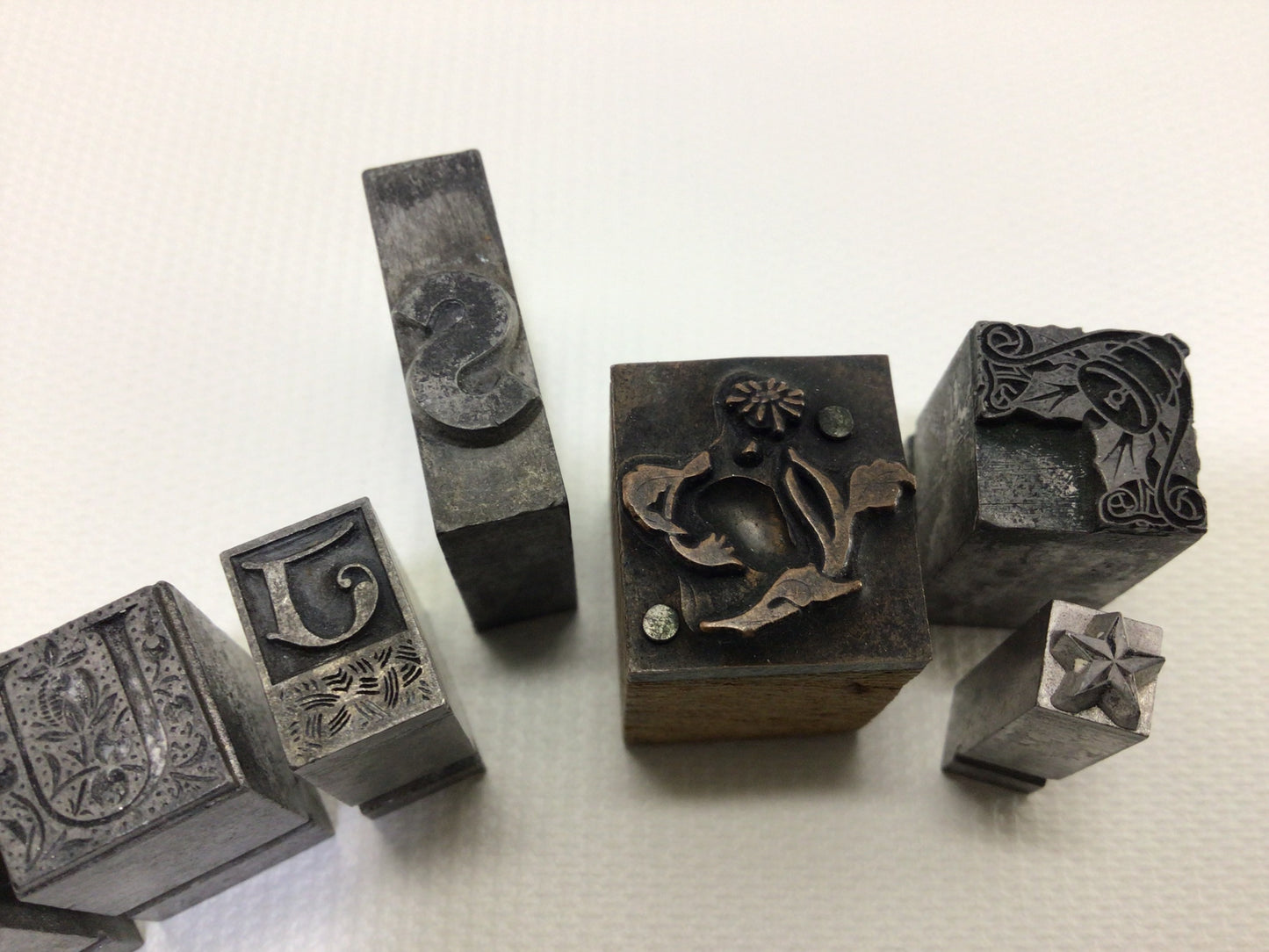 Letterpress Print Type Blocks Early Vintage Letters Holly Bell Star Flower