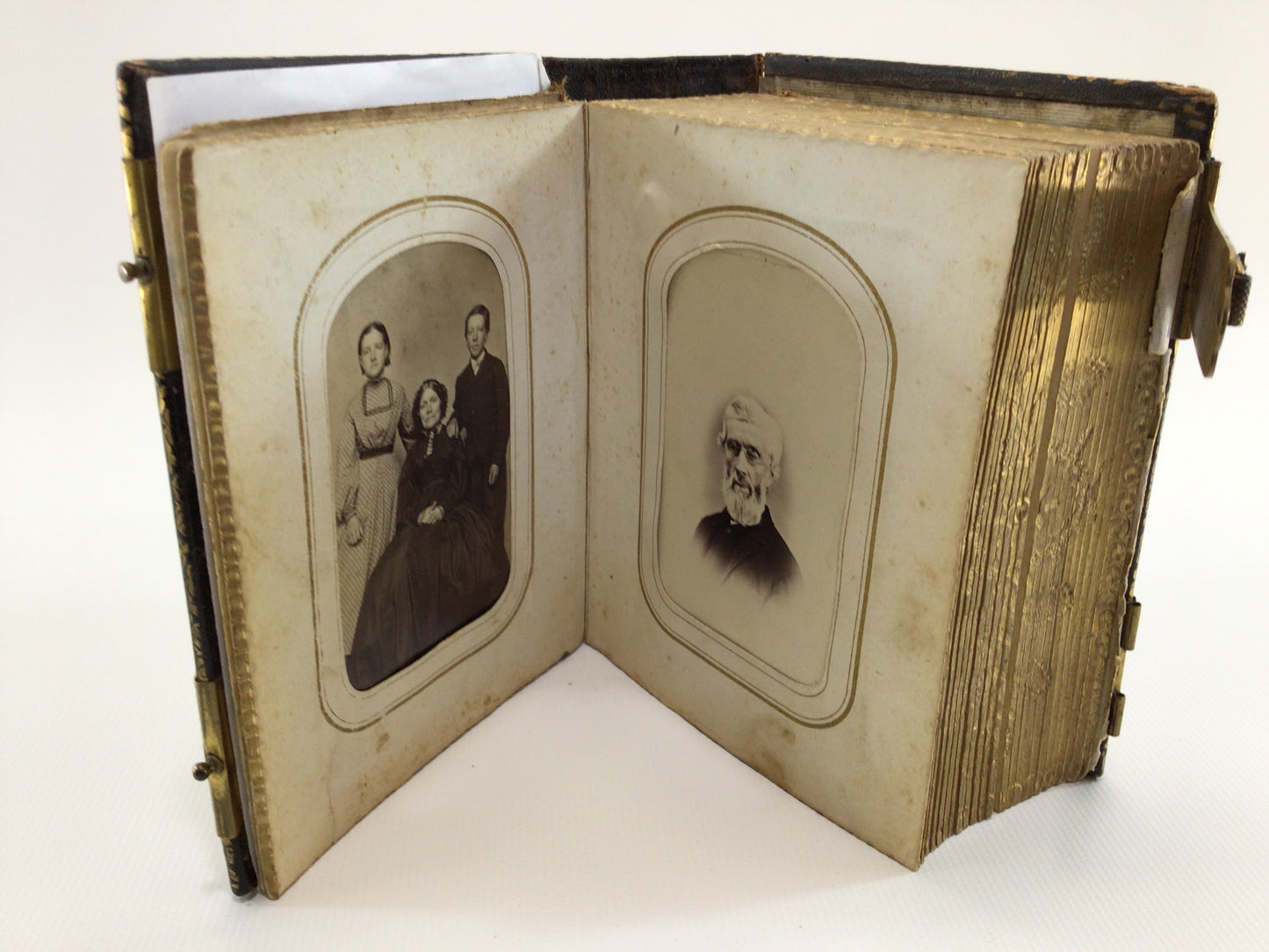 Leather Bound Antique Photo Album with Mid 19th Century Tintype and Card Photographs