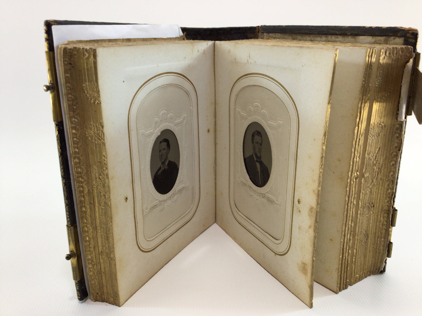 Leather Bound Antique Photo Album with Mid 19th Century Tintype and Card Photographs