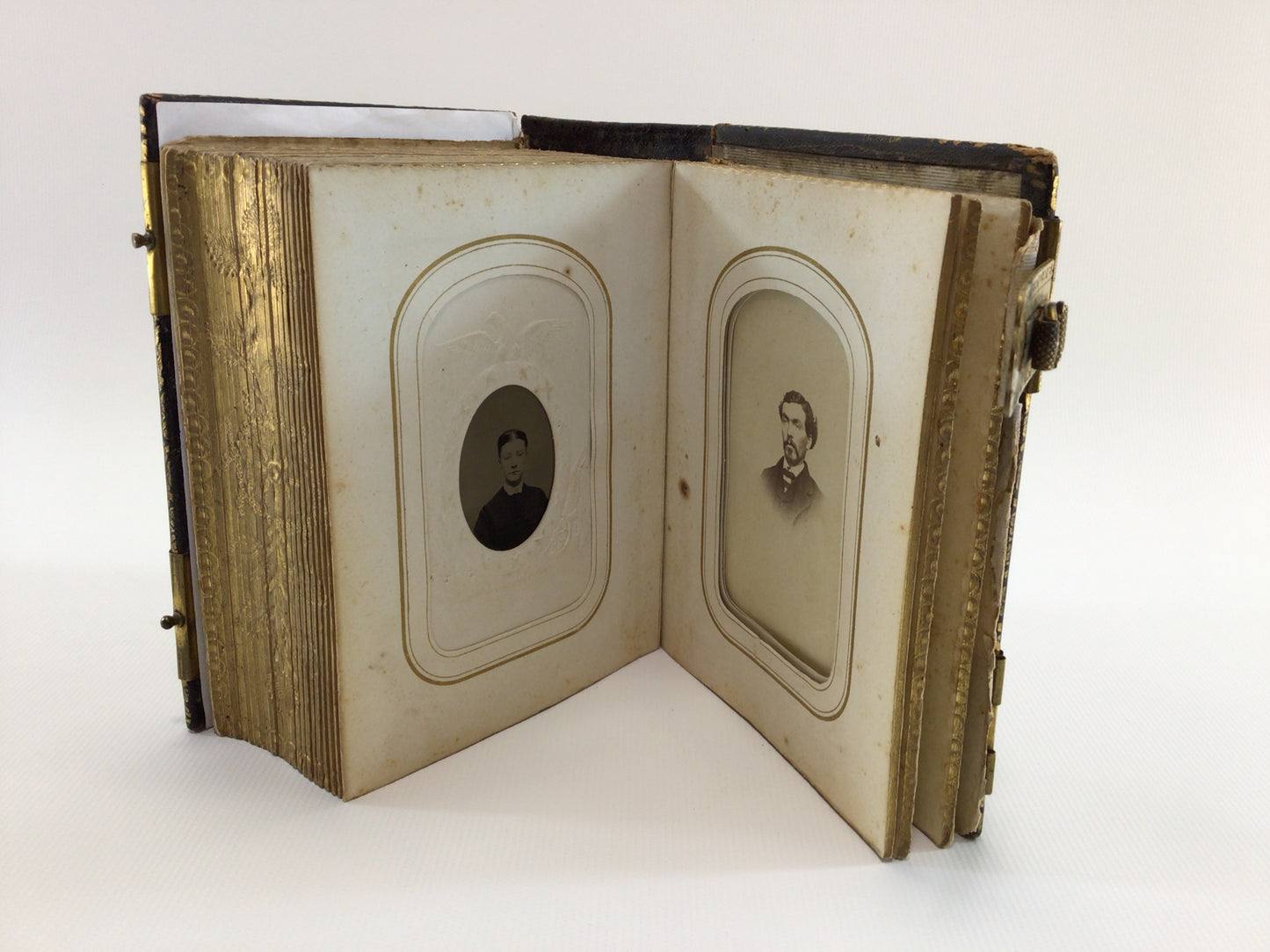 Leather Bound Antique Photo Album with Mid 19th Century Tintype and Card Photographs