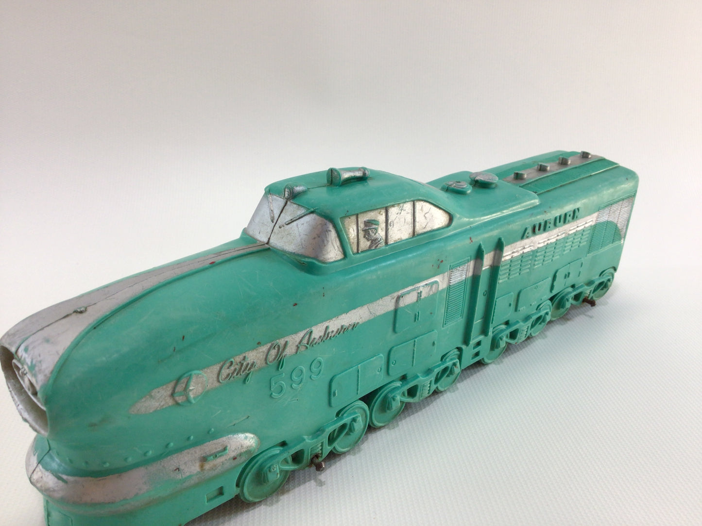 Art Deco City of Auburn 599 Locomotive Engine 1930s Auburn Rubber Company Vintage 10" Toy Diesel Railroad Engine