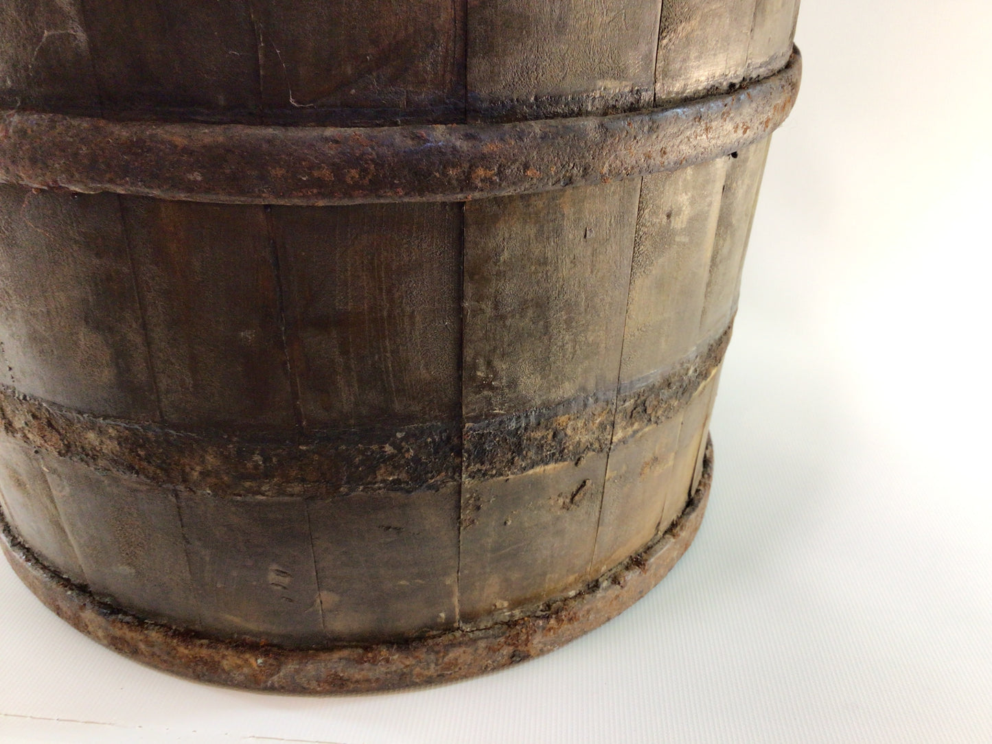 Antique Water Well Bucket with Bail Primitive Rustic Early American Handmade Wrought Iron and Hardwood Container