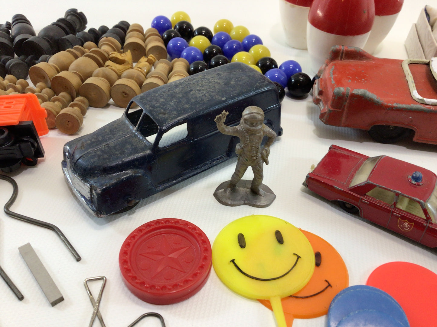 Vintage Junk Drawer Lot of Old Small Toy and Game Parts Pieces for Assemblage Mixed Media Art Projects