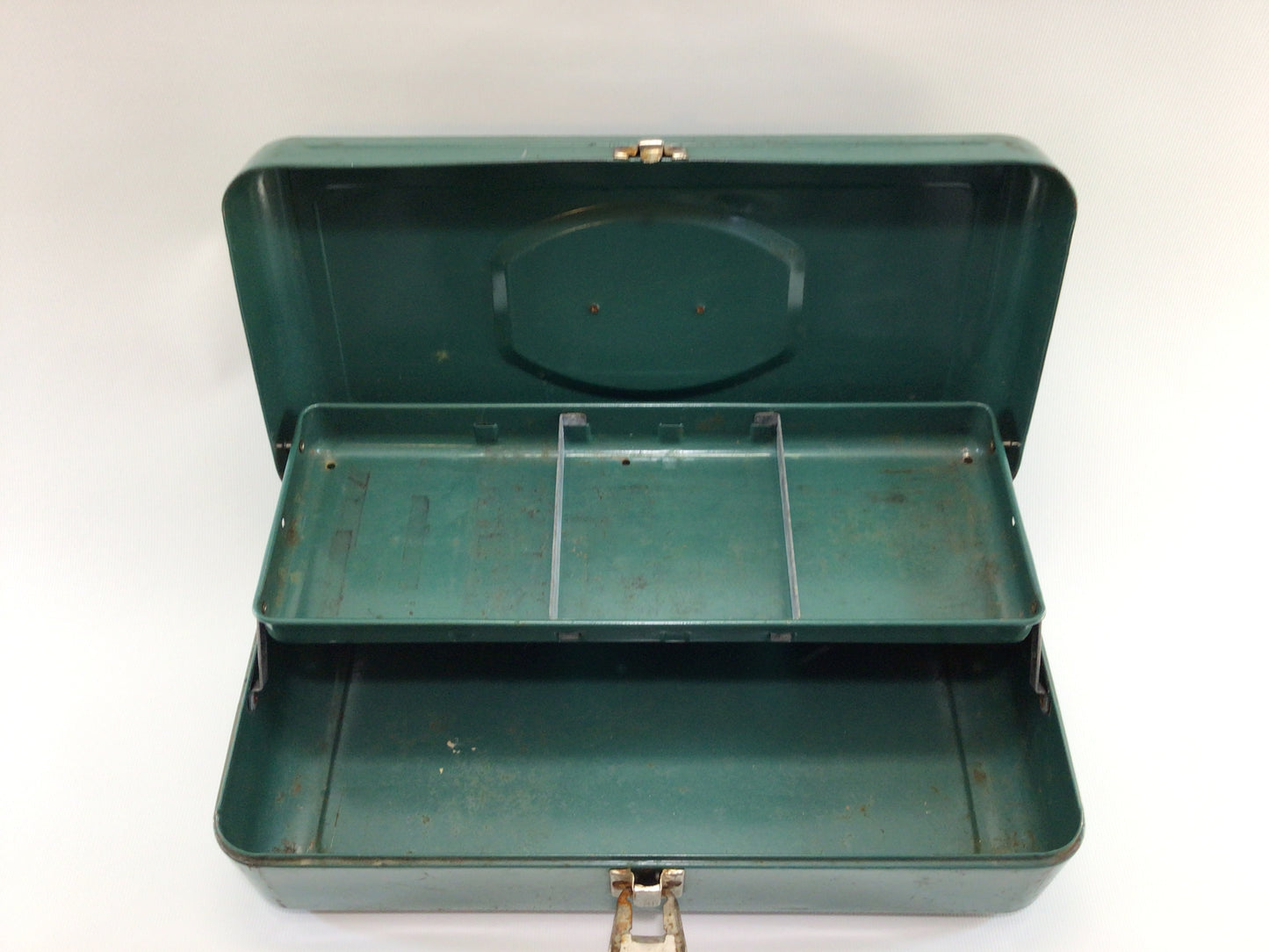 Green Victor Tool / Fishing Tackle Box Single Tray Storage Container Quality Made Mid Century Steel Construction
