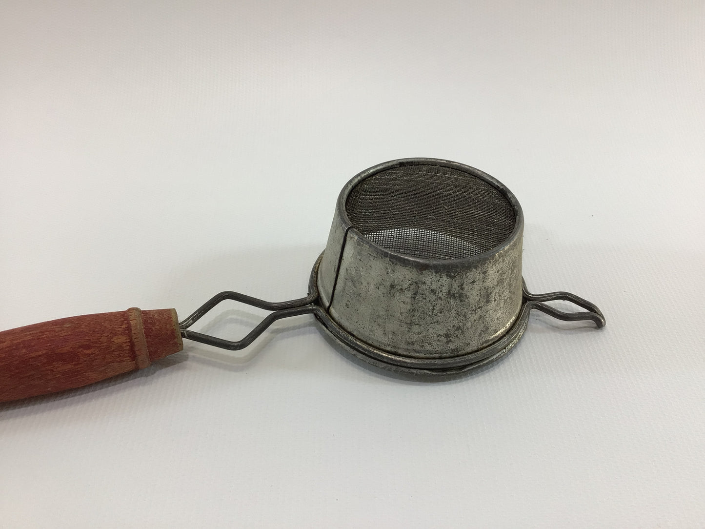 Tea Strainer Red Wood Handle Wire and Tin Construction Vintage Country Kitchen Cooking Utensil