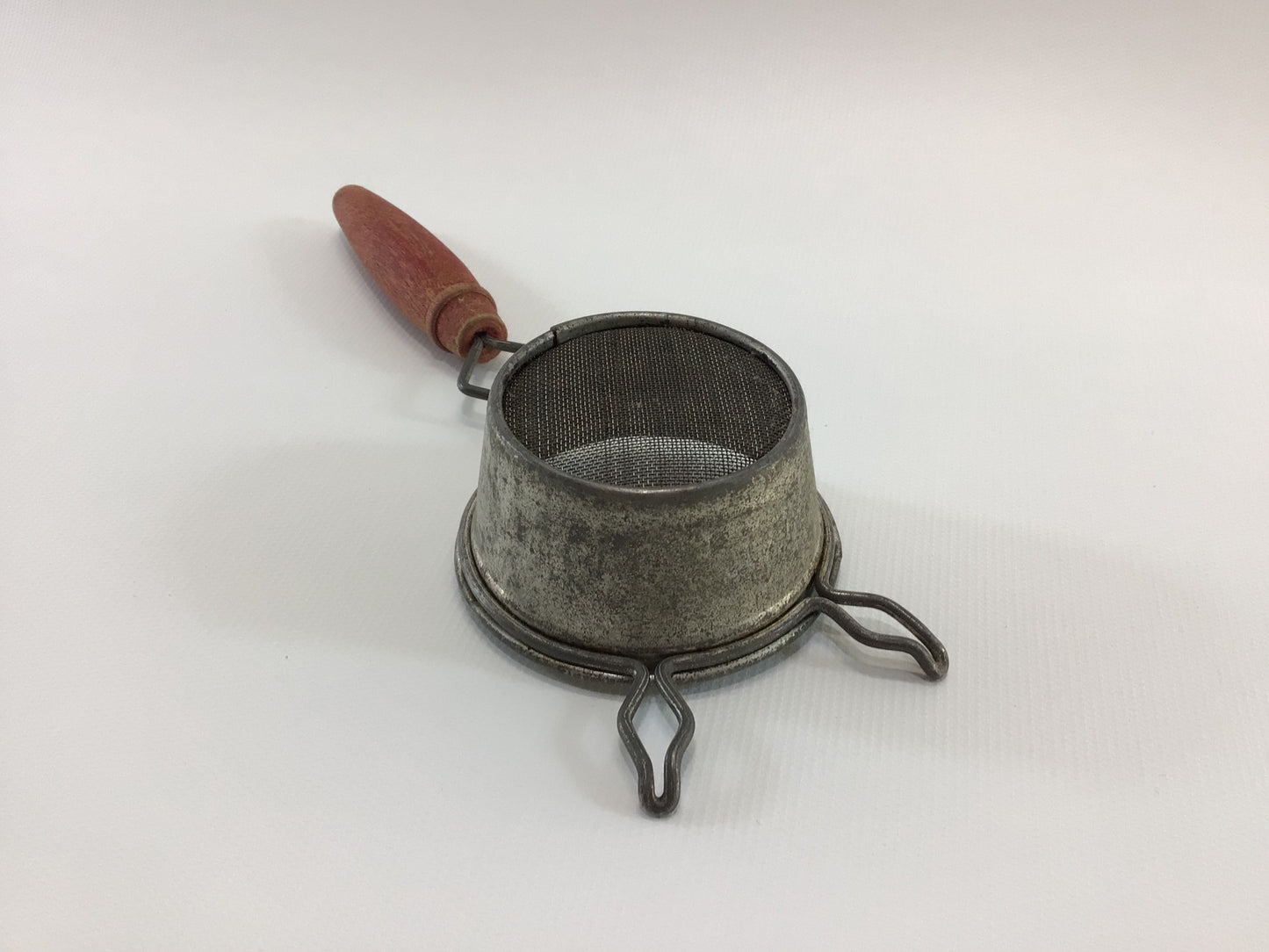 Tea Strainer Red Wood Handle Wire and Tin Construction Vintage Country Kitchen Cooking Utensil