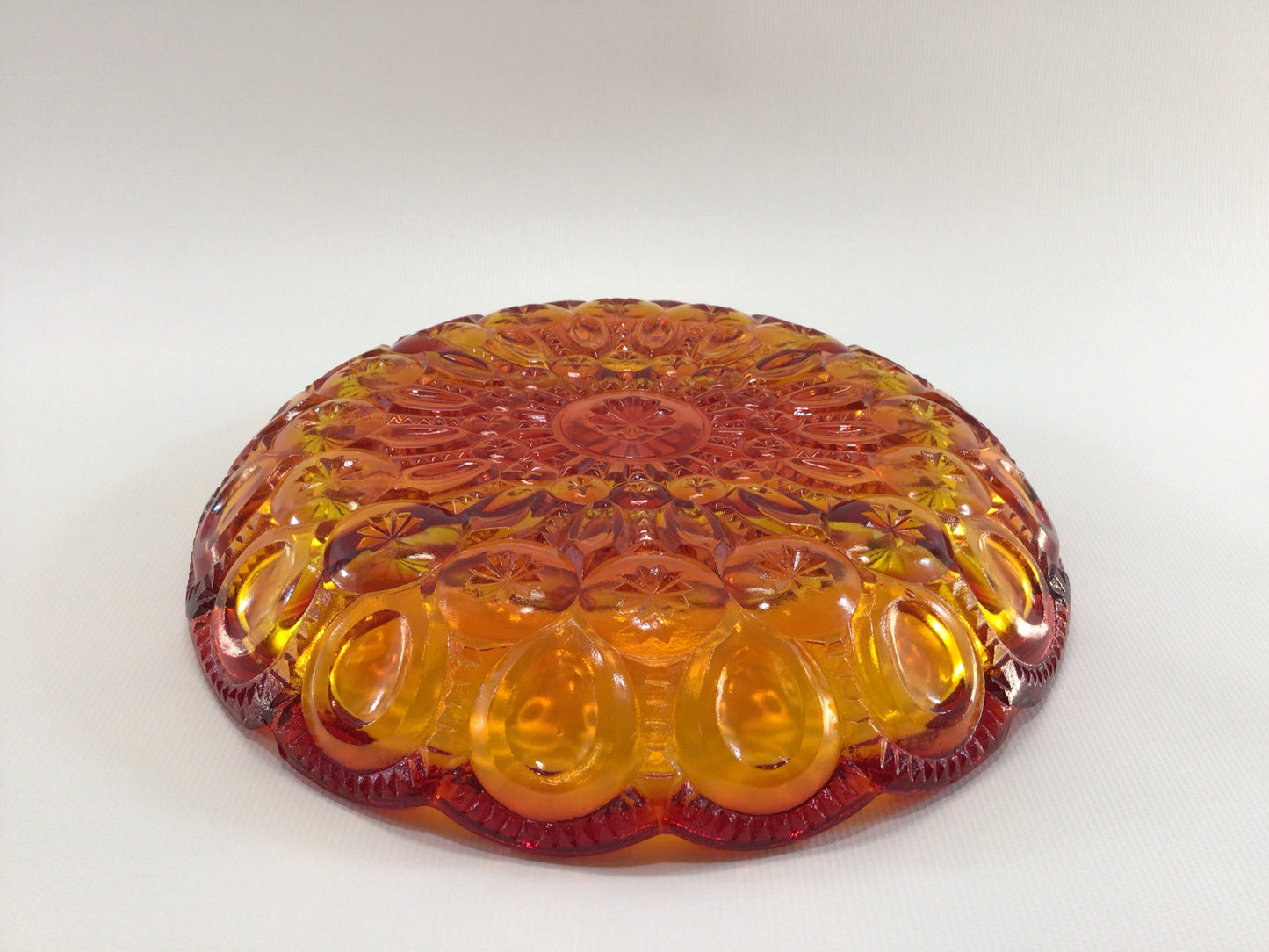 L E Smith Amberina Glass Divided Dish Retro 70s Moon and Stars Pattern Vintage Home Decor