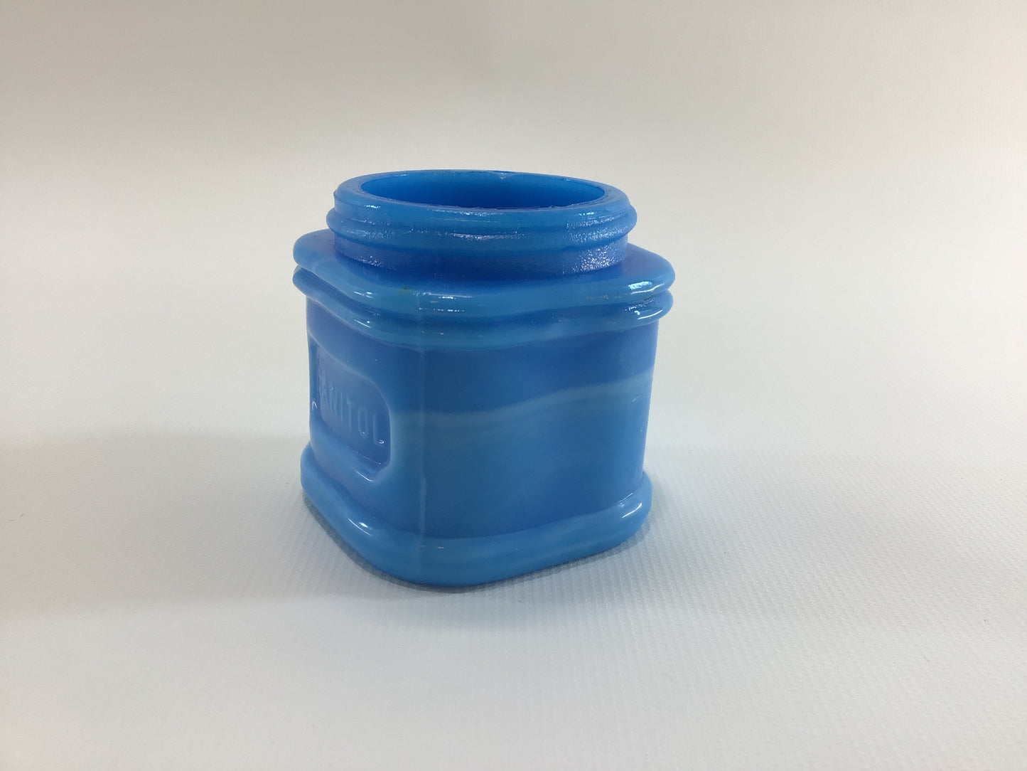 Sanitol Cold Cream Jar Sky Blue Slag Glass Antique Advertising Vanity Home Decor