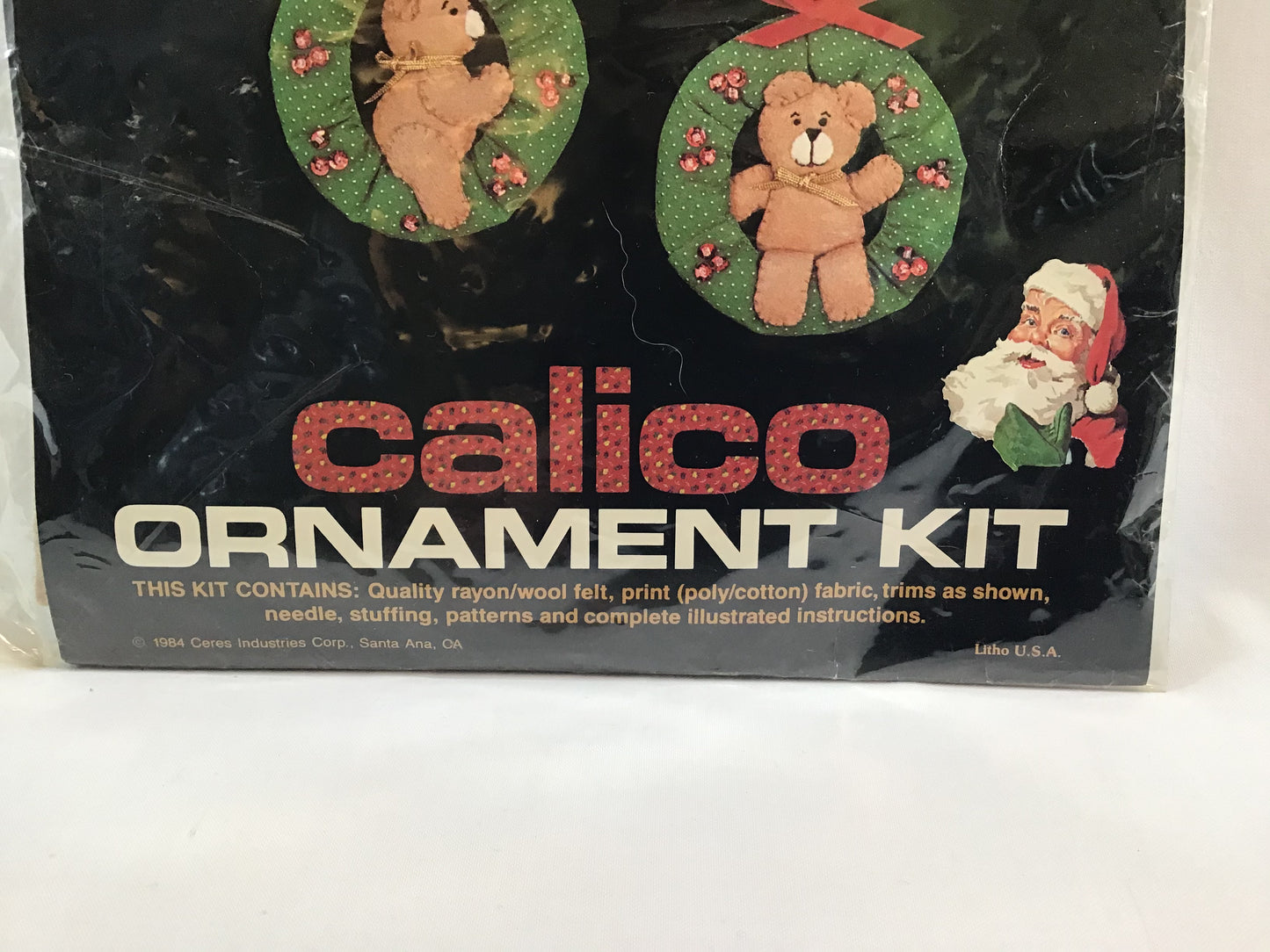 Calico Christmas Ornament Kit Titan Needlepoint No. 402 Teddy Bear Wreaths 1984
