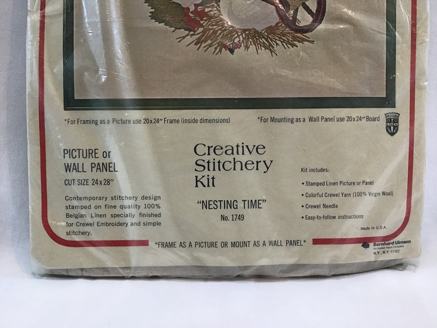 Bucilla Nesting Time Belgium Linen Embroidery Kit No. 1749 from the 1980's