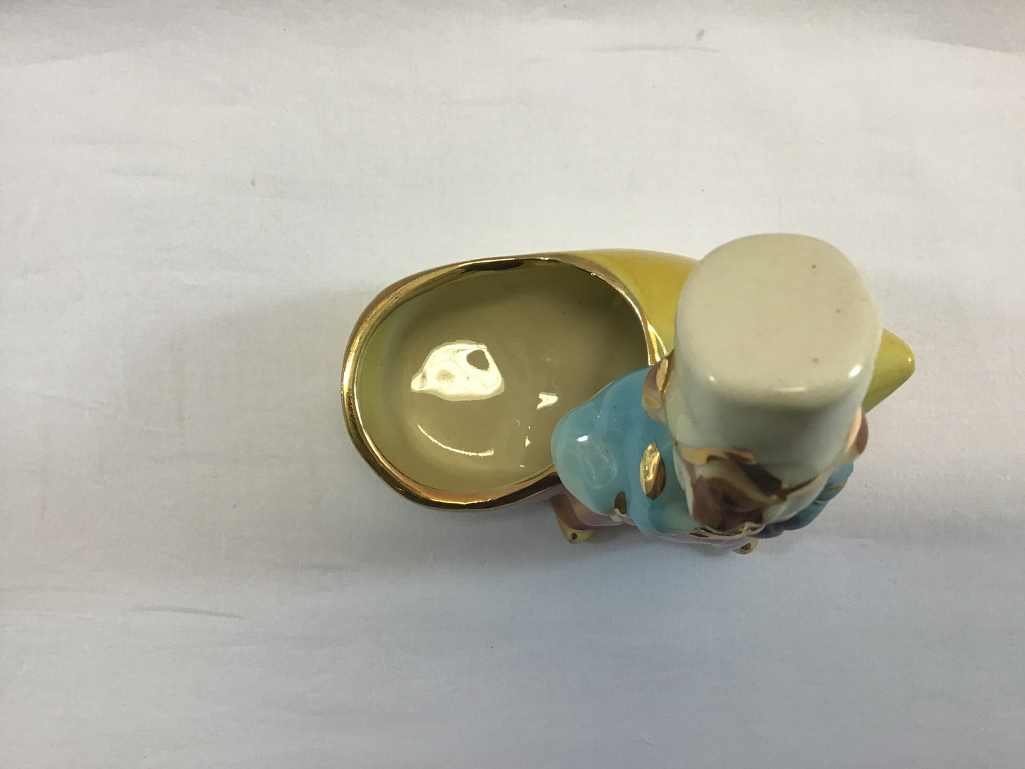 Mid Century Dutch Boy and Shoe Ceramic Figurine Planter Shafer 23 kt. Gold Gilt Kitsch Home Decor